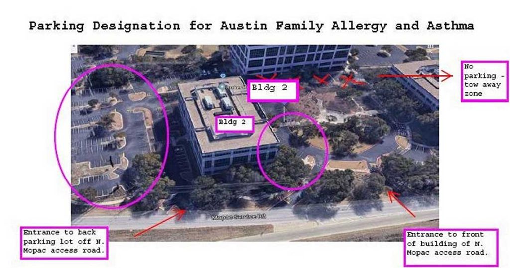 austinfamilyallergyparkingdiagram Austin Family Allergy and Asthma